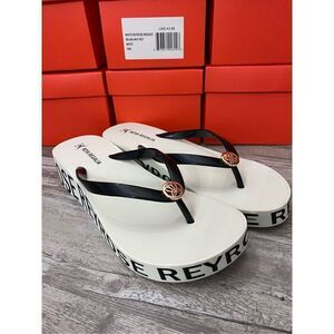 Reya Rosette Regalia White Black Wedge Flip Flop Sandal Sz 11M